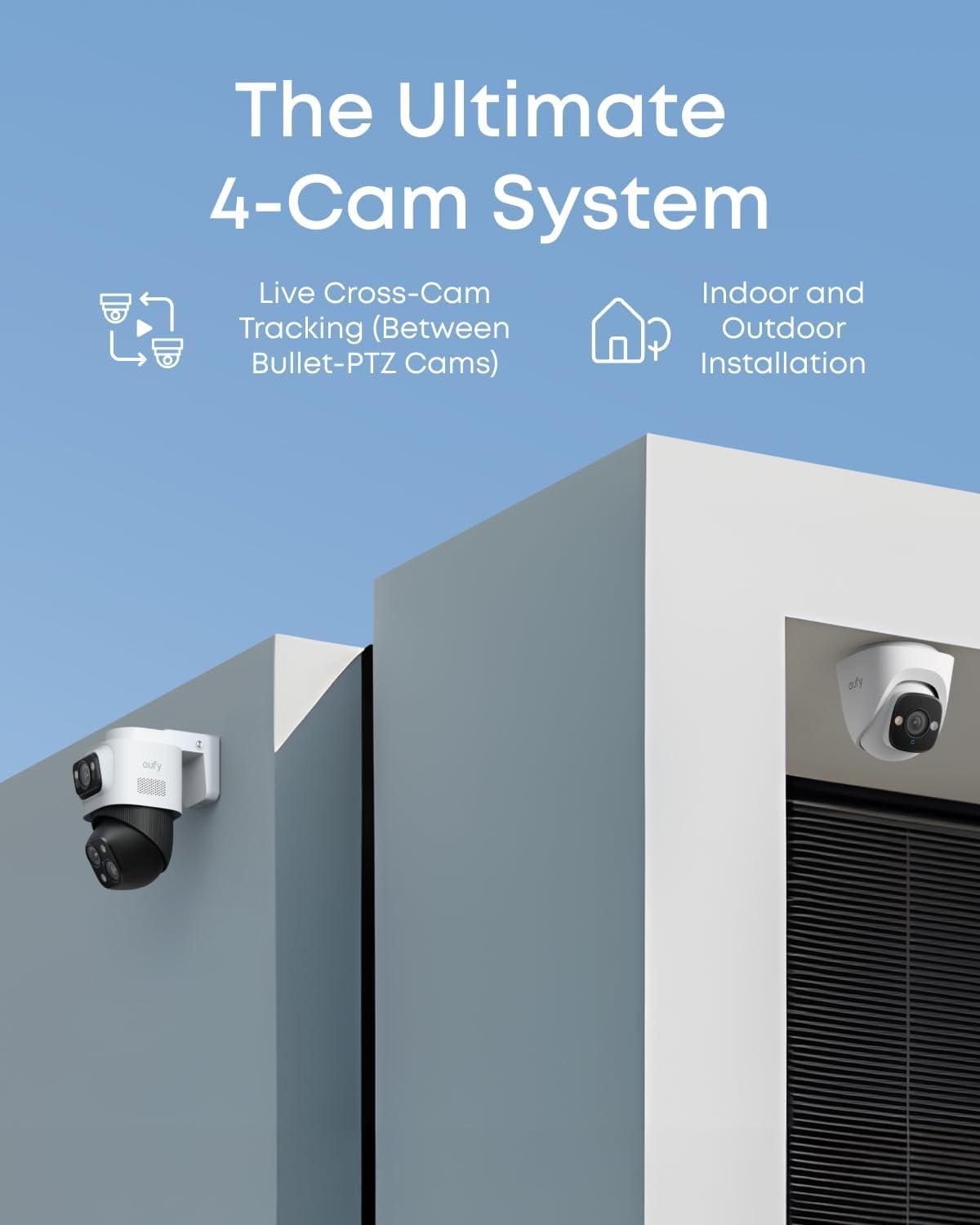 imageeufy 4K NVR Security Camera System S4 Max PoE Wired 247 Recording Triple Lens BulletPTZ Cam 360 PTZ Up to 16CH CrossCam Tracking 8 Auto Zoom Smart Video Search 2TB HDD2BulletPTZ2Turret Cams