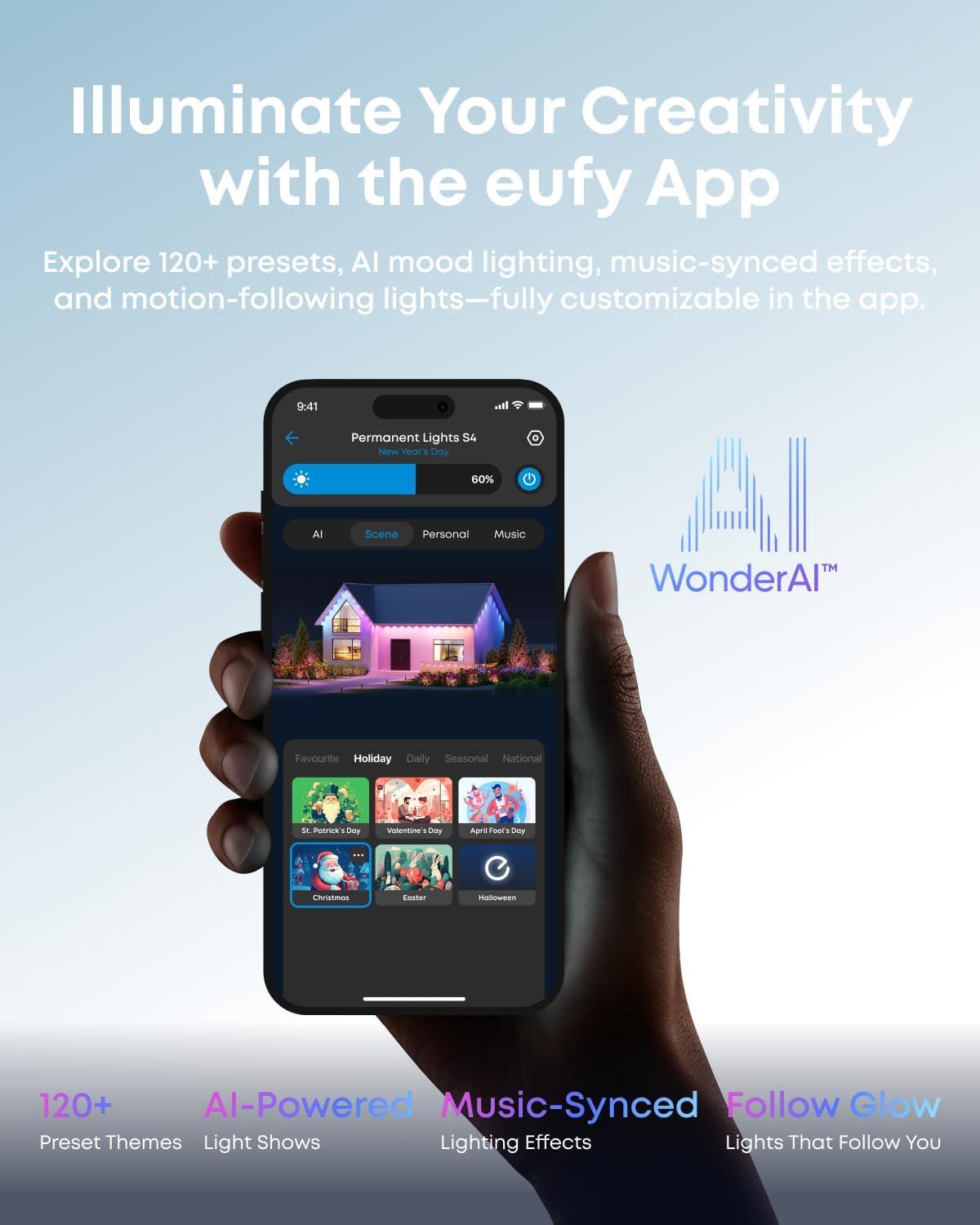 imageeufy Permanent Outdoor Lights S4 3D RadarActivated 200ft with 144 LED Lights Smart RGBWW for Christmas Decorations AI Light Themes Music Mode Matter Support IP67 Waterproof Link with CamerasWhite