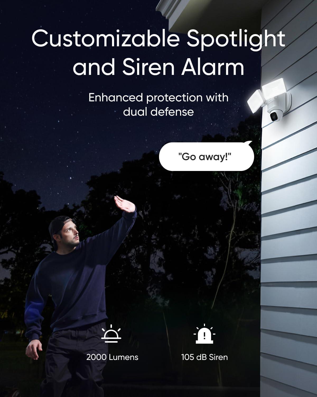 imageeufy Security Floodlight Camera E30 Security Camera Outdoor 360 Pan and Tilt AI Detection and Tracking 2K Video 24GHz WiFi 2000 Lumens Custom Voice and Light Alerts 247 Recording