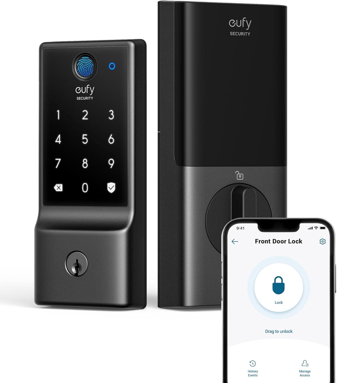 imageeufy Security Smart Lock C220 Fingerprint Keyless Entry Door Lock Builtin WiFi App Remote Control Front Door Smart Lock Deadbolt 8Months Battery Reliable Power IP53 Waterproof BHMA Grade 3Black