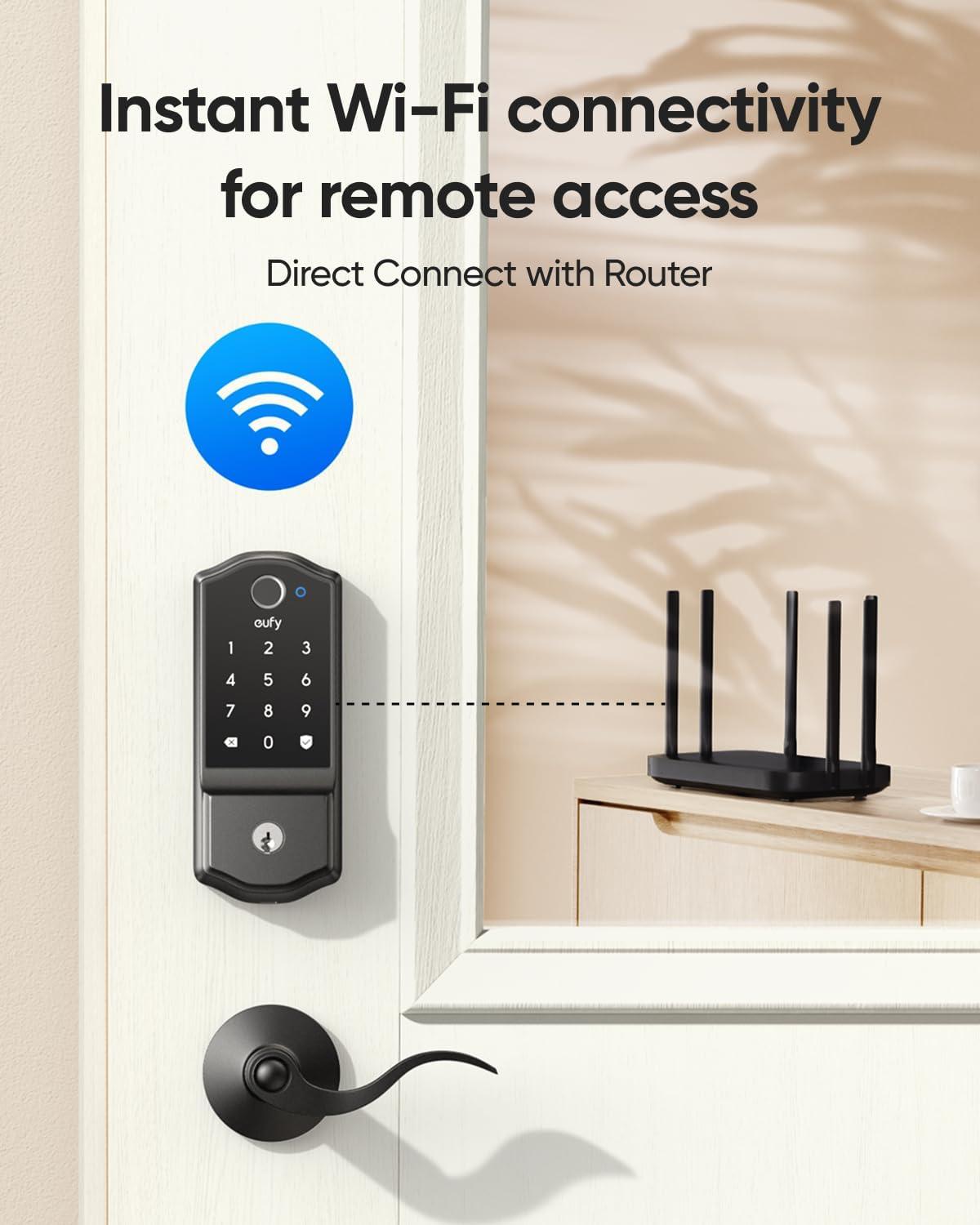 imageeufy Security Smart Lock C220 Fingerprint Keyless Entry Door Lock Builtin WiFi App Remote Control Front Door Smart Lock Deadbolt 8Months Battery Reliable Power IP53 Waterproof BHMA Grade 3Black