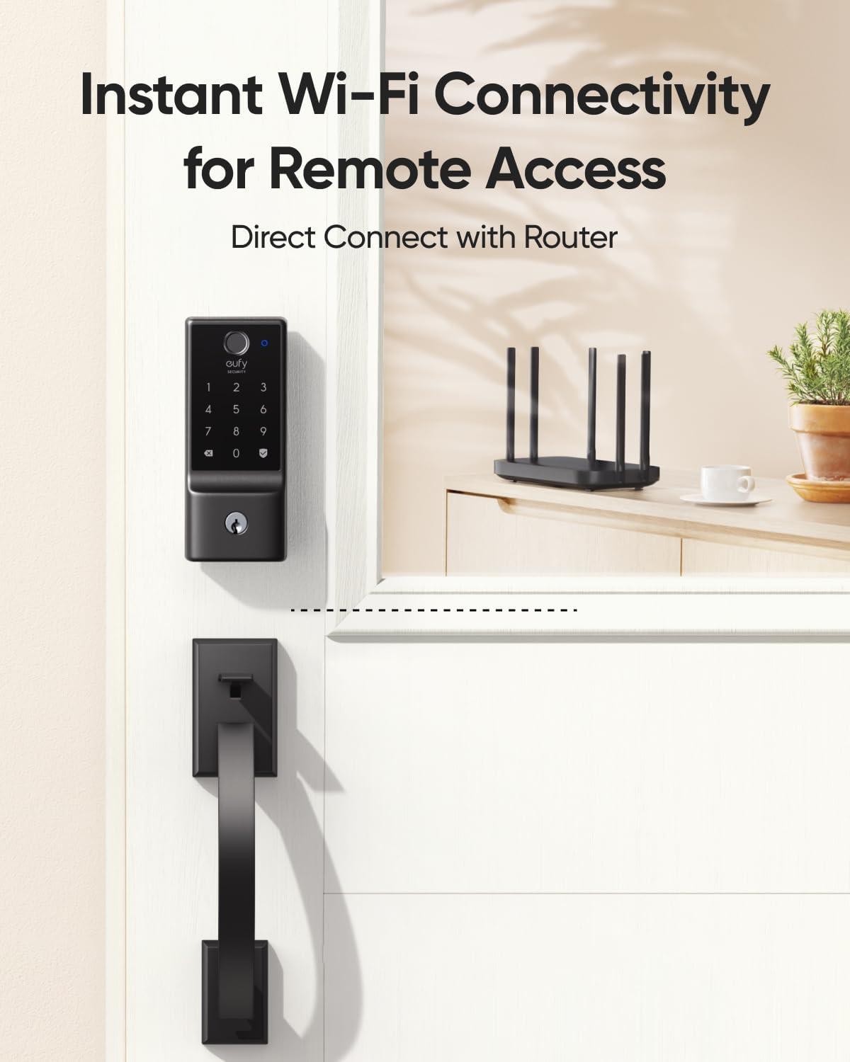 imageeufy Security Smart Lock C220 Fingerprint Keyless Entry Door Lock Builtin WiFi App Remote Control Front Door Smart Lock Deadbolt 8Months Battery Reliable Power IP53 Waterproof BHMA Grade 3Black