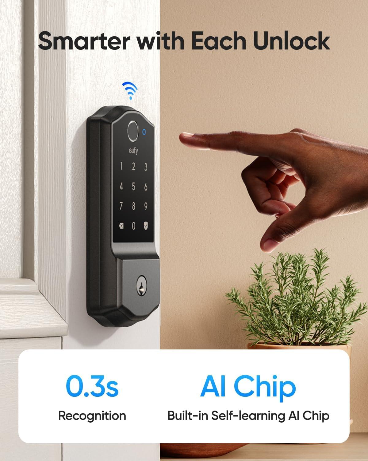 imageeufy Security Smart Lock C220 Fingerprint Keyless Entry Door Lock Builtin WiFi App Remote Control Front Door Smart Lock Deadbolt 8Months Battery Reliable Power IP53 Waterproof BHMA Grade 3Black