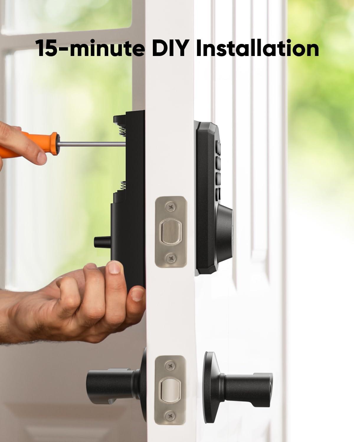 imageeufy Security Smart Lock C30 Keyless Entry Door Lock Builtin WiFi Keypad Deadbolt for Front Door No Bridge Required Easy Installation App Remote Control Reliable Power BHMA Grade 3Black