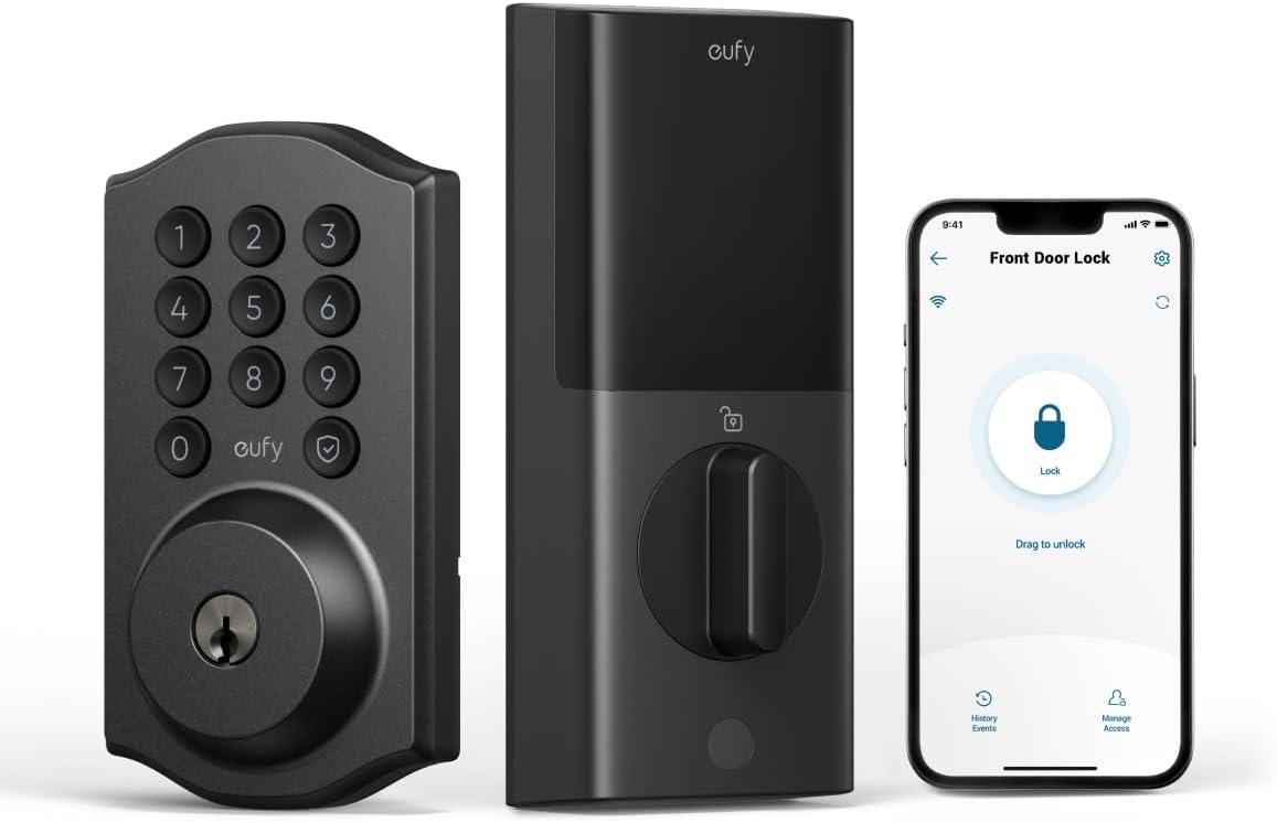imageeufy Security Smart Lock C30 Keyless Entry Door Lock Builtin WiFi Keypad Deadbolt for Front Door No Bridge Required Easy Installation App Remote Control Reliable Power BHMA Grade 3Black