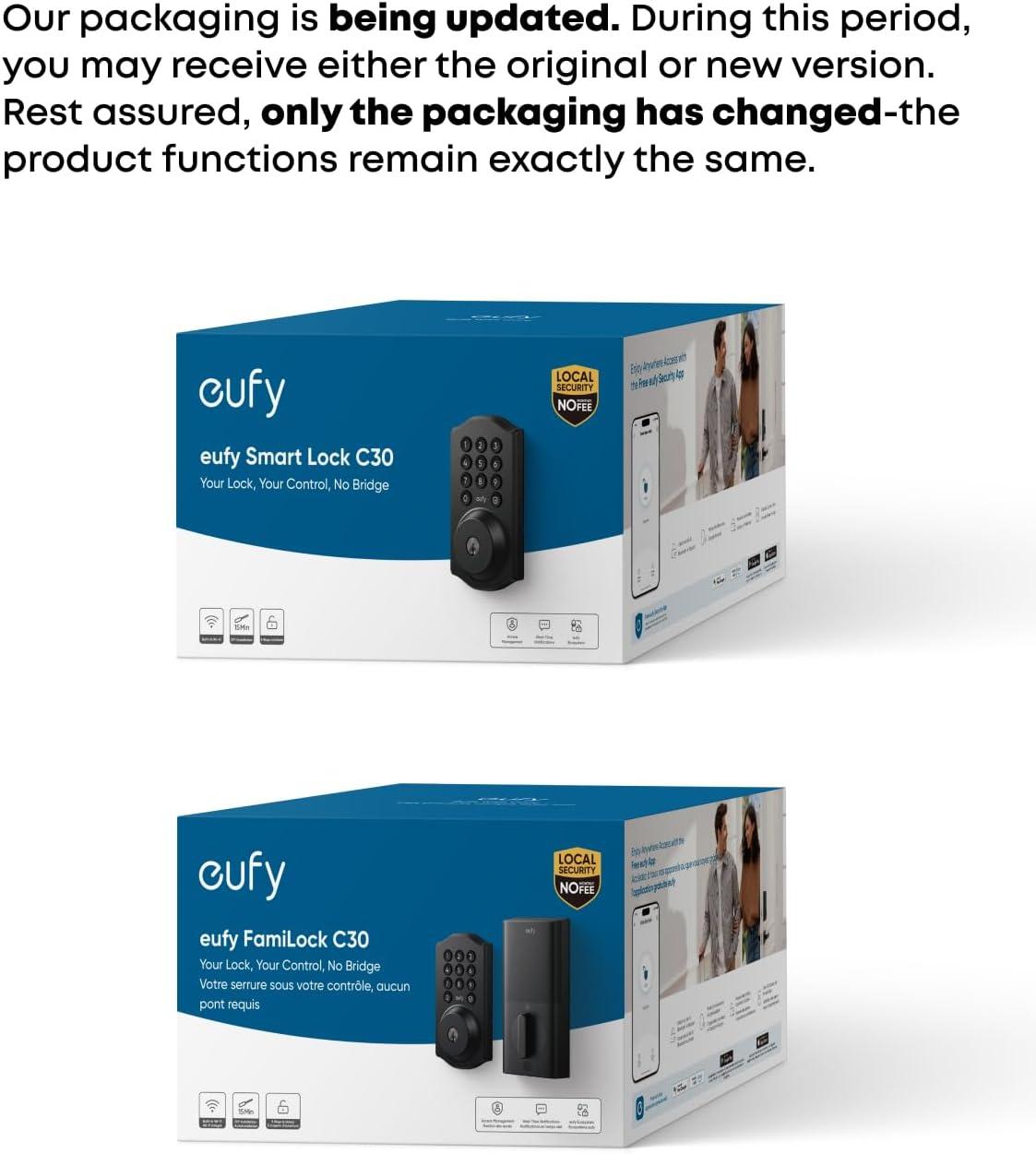 imageeufy Security Smart Lock C30 Keyless Entry Door Lock Builtin WiFi Keypad Deadbolt for Front Door No Bridge Required Easy Installation App Remote Control Reliable Power BHMA Grade 3Black