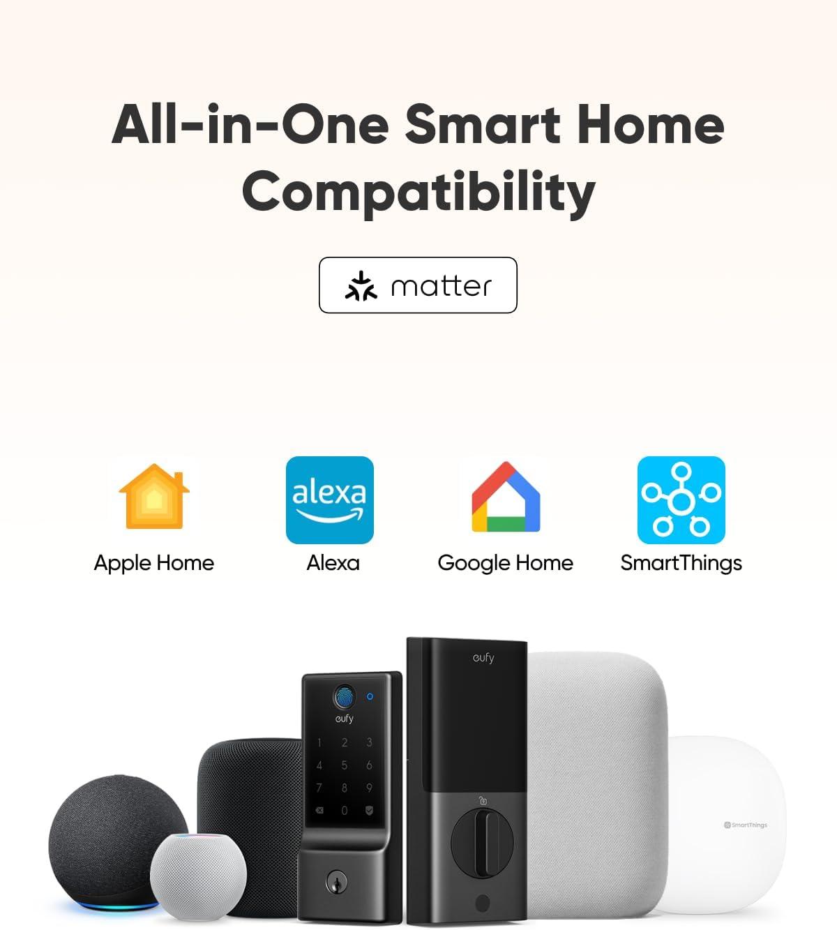 imageeufy Security Smart Lock E30 Fingerprint Keyless Entry Door Lock with Apple Home Ecosystem Builtin WiFi Deadbolt Smart Door Lock for Front Door or Back Supports Apple Home Alexa GoogleMatter WiFi Fingerprint 8 AA batteries