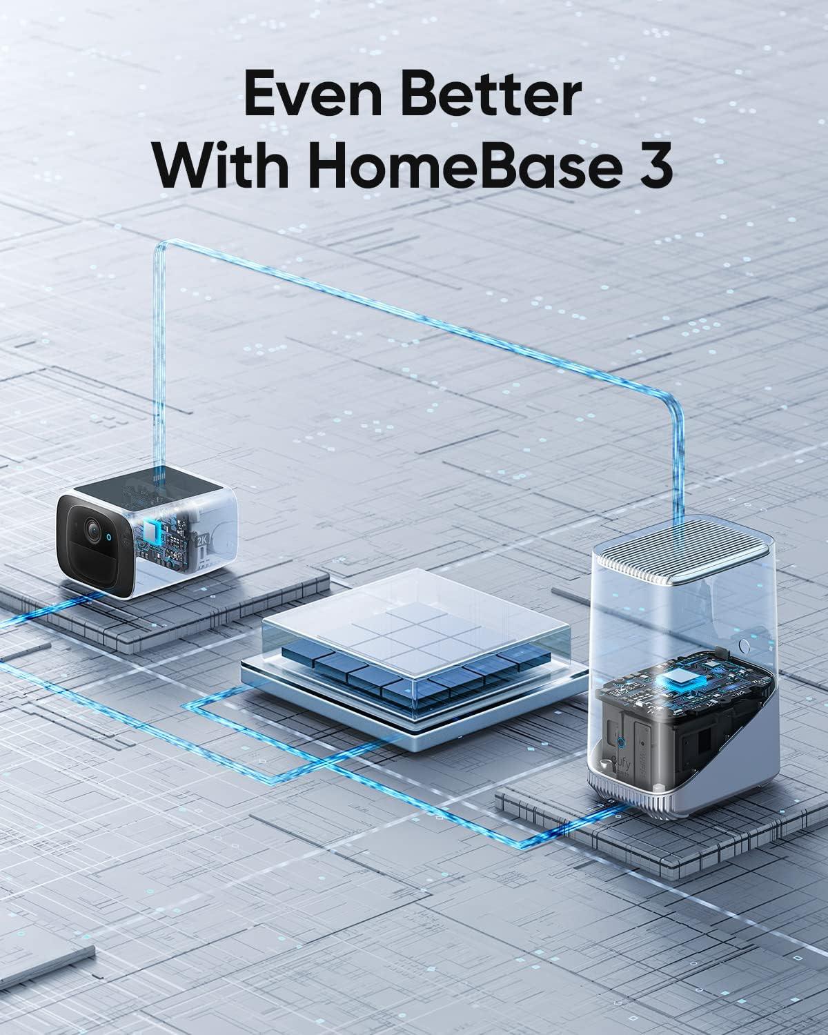 imageeufy Security SoloCam S220 Solar Security Camera Wireless Security Camera Outdoor 2K Resolution Continuous Power No Monthly Fee HomeBase 3 Compatible 24 GHz WiFi for Outdoor Surveillance2Cam Pack