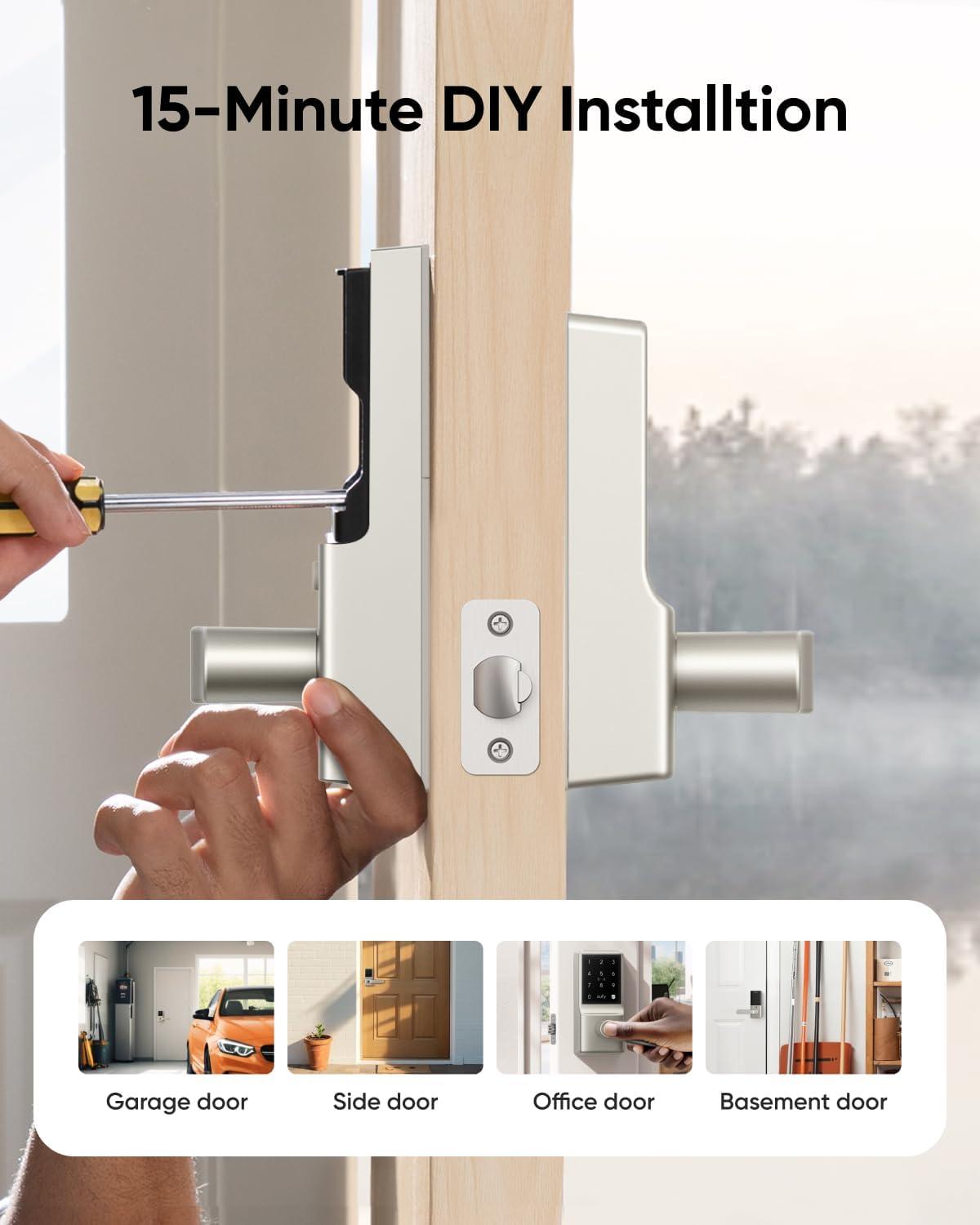 imageeufy Smart Lock C33 Keypad Door Lock with Handle Fingerprint Door Knob Keyless Entry Door Lock for Front Door and Bedrooms Electronic Deadbolt WiFi Remote App Control IP53 Waterproof NickelNickel