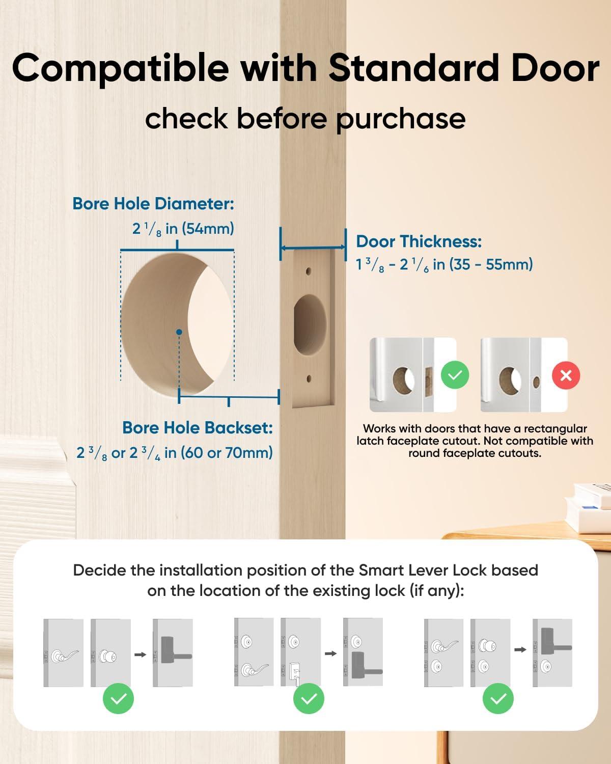 imageeufy Smart Lock C33 Keypad Door Lock with Handle Fingerprint Door Knob Keyless Entry Door Lock for Front Door and Bedrooms Electronic Deadbolt WiFi Remote App Control IP53 Waterproof NickelBlack