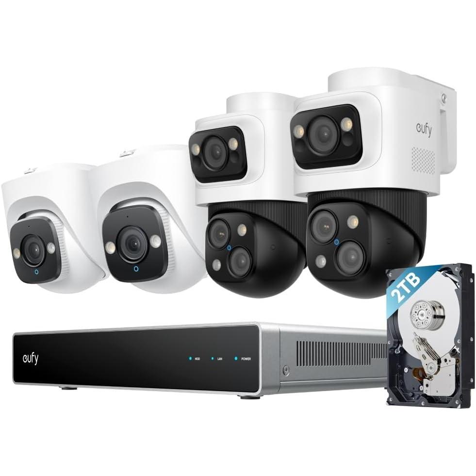imageeufy 4K NVR Security Camera System S4 Max PoE Wired 247 Recording Triple Lens BulletPTZ Cam 360 PTZ Up to 16CH CrossCam Tracking 8 Auto Zoom Smart Video Search 2TB HDD2BulletPTZ2Turret Cams