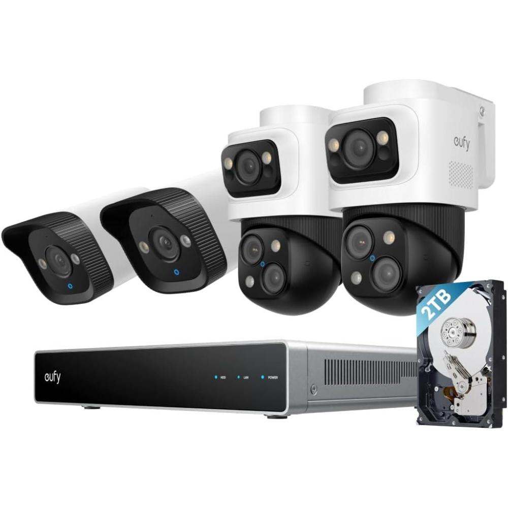 imageeufy 4K NVR Security Camera System S4 Max PoE Wired 247 Recording Triple Lens BulletPTZ Cam 360 PTZ Up to 16CH CrossCam Tracking 8 Auto Zoom Smart Video Search 2TB HDD2BulletPTZ2Bullet Cams