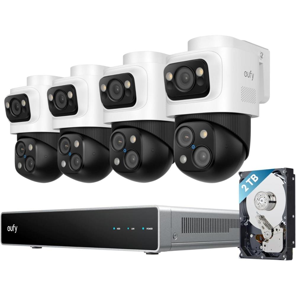 imageeufy 4K NVR Security Camera System S4 Max PoE Wired 247 Recording Triple Lens BulletPTZ Cam 360 PTZ Up to 16CH CrossCam Tracking 8 Auto Zoom Smart Video Search 2TB HDD4 BulletPTZ Cams