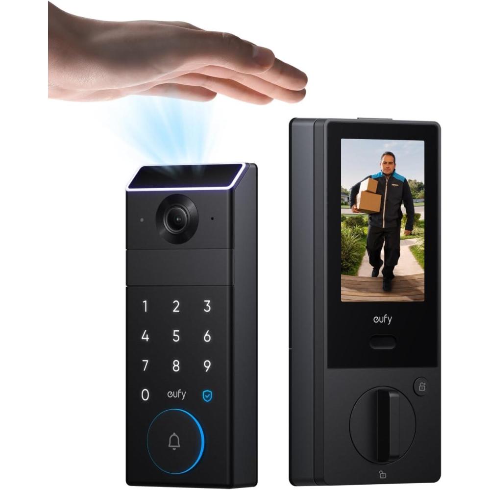 imageeufy FamiLock S3 Smart Lock With Palm Vein Recognition  Keyless Entry Door Lock for Front Door 3in1 WiFi Keypad Deadbolt 2K HDR Camera Doorbell ANSIBHMA Grade 1 Motion Sensor No Monthly FeePalm Vein  Video  Rear Screen