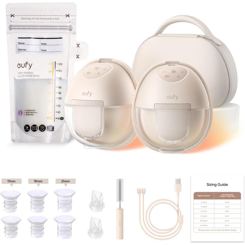imageeufy Heated Wearable Breast Pump S1 Pro with Milk Storage Bag Slim HandsFree Breast Pump with IndustryLeading HeatFlow Tech Wireless Charging Case AppControlled OptiRhythm inBra Use