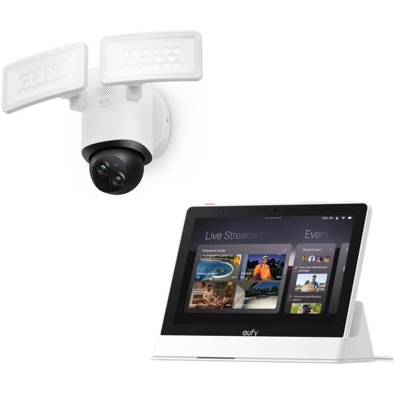 imageeufy Security Camera Floodlight Camera E340 Wired with Smart Display E10 Security Camera Outdoor 360 PTZ 247 Recording 2000 LM Motion Detection Builtin Siren Dual Cam No Monthly Fee