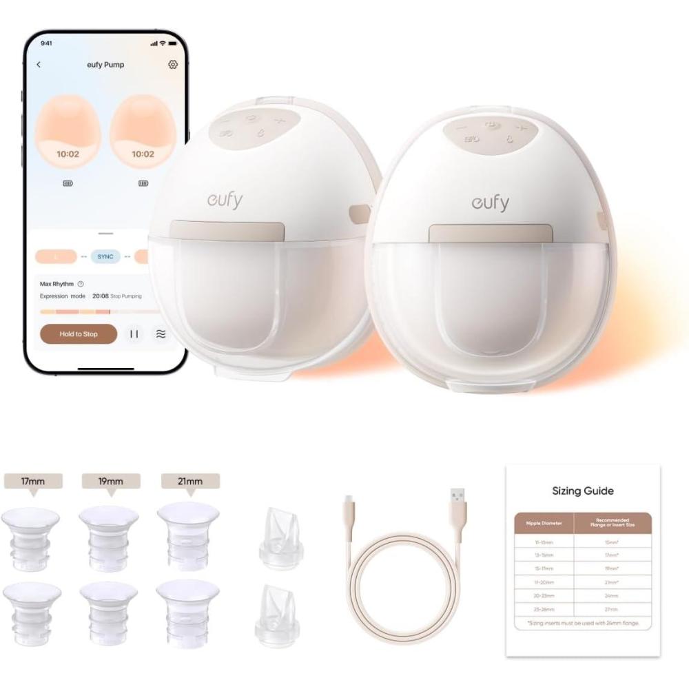 imageeufy Security Heated Breast Pump HandsFree E20 Wearable with Innovative HeatFlow 3 Heat Levels Optimized Rhythm via App HospitalGrade Suction Leakproof UltraSlim and Quiet for inBra UseHeated Breast Pump E20