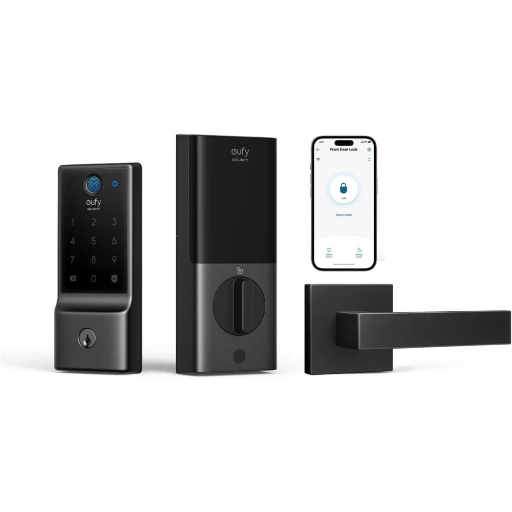 imageeufy Security Smart Lock C220 Fingerprint Keyless Entry Door Lock Builtin WiFi App Remote Control Front Door Smart Lock Deadbolt 8Months Battery Reliable Power IP53 Waterproof BHMA Grade 3Black