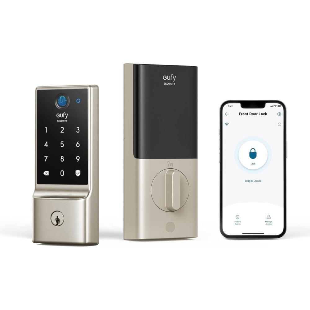 imageeufy Security Smart Lock C220 Fingerprint Keyless Entry Door Lock Builtin WiFi App Remote Control Front Door Smart Lock Deadbolt 8Months Battery Reliable Power IP53 Waterproof BHMA Grade 3Nickel