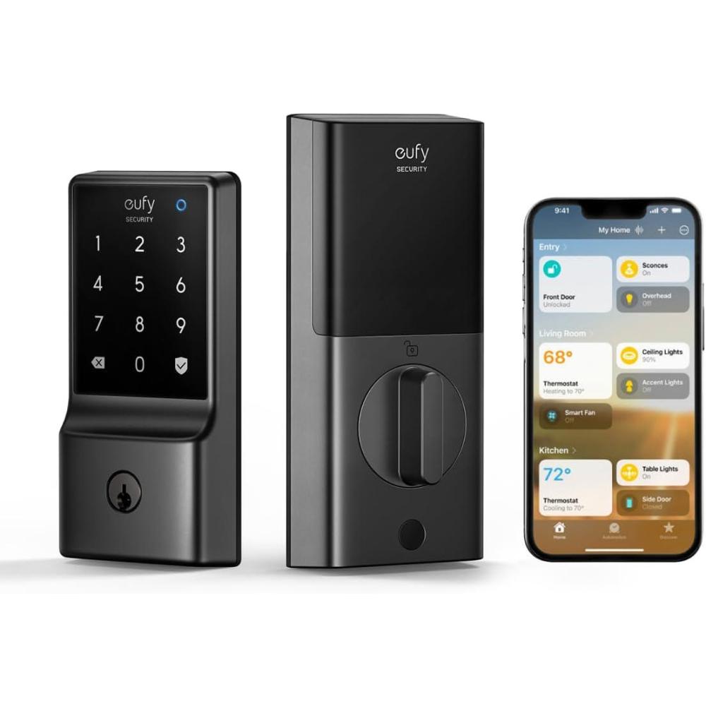 imageeufy Security Smart Lock E30 Fingerprint Keyless Entry Door Lock with Apple Home Ecosystem Builtin WiFi Deadbolt Smart Door Lock for Front Door or Back Supports Apple Home Alexa GoogleMatter WiFi 8 AA batteries