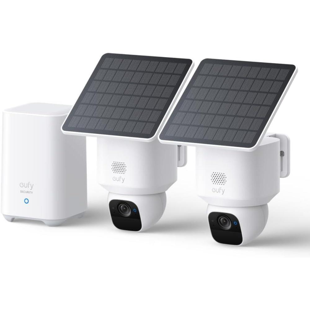 imageeufy Security SoloCam E30 2Cam Pack Kit Security Cameras Wireless Outdoor Solar Camera Outdoor Wireless 360 Pan AI Tracking 2K Clarity No Monthly Fee2 PackHomebase 2
