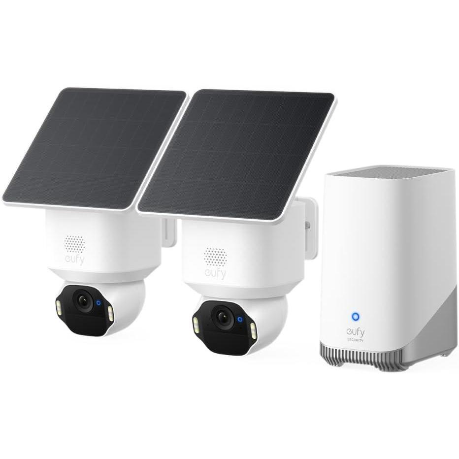 imageeufy Security SoloCam E42 4Cam Kit HomeBase S380 4K Security Camera Wireless Outdoor Solar Powered AI Motion Tracking Strobe Light Pan ampamp Tilt Facial Recognition Local Storage Up to 16 TB2Cam Kit