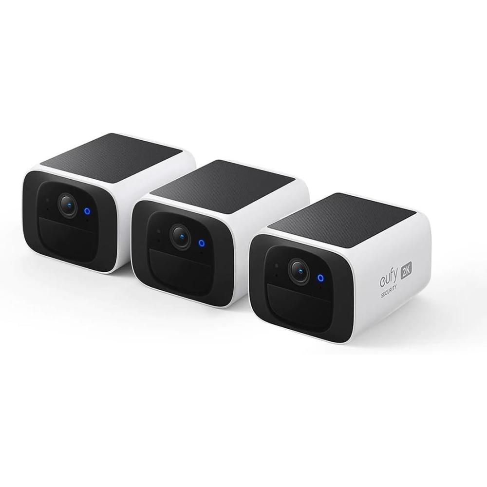 imageeufy Security SoloCam S220 Solar Security Camera Wireless Security Camera Outdoor 2K Resolution Continuous Power No Monthly Fee HomeBase 3 Compatible 24 GHz WiFi for Outdoor Surveillance3Cam Pack