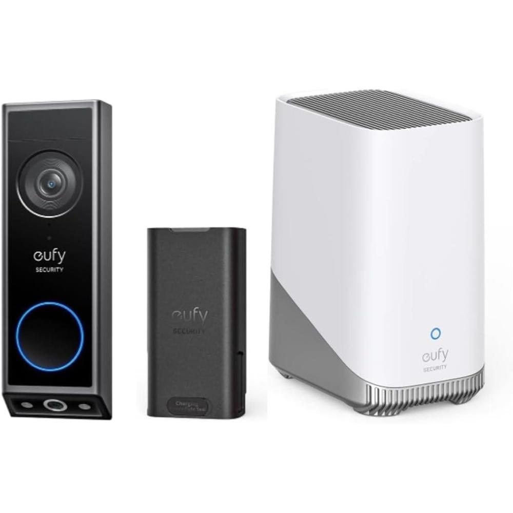 imageeufy Security Video Doorbell E340 with Extra Backup Battery and HomeBase S380 Uninterrupted Use with Rechargeable Battery Dual Cameras 2K Full HD No Monthly Fee