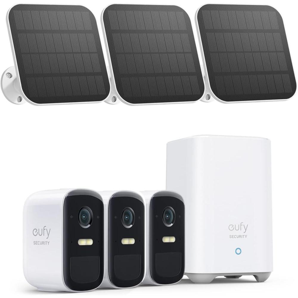 imageeufy Security eufyCam 2C 2Cam Kit with Solar Panel 2W Security Camera Wireless Outdoor Home Security System HomeKit Compatibility 1080p HD IP67 Night Vision Motion Only Alert No Monthly Fee3 cam packsolar panel
