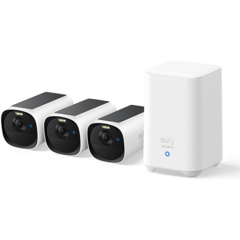 imageeufy Security eufyCam E40 3Cam Kit HomeBase 2 Outdoor Wireless Solar Security Camera 2K Resolution with Integrated Solar Panel MaxColor Night Vision Expandable Local Storage No Monthly Fee