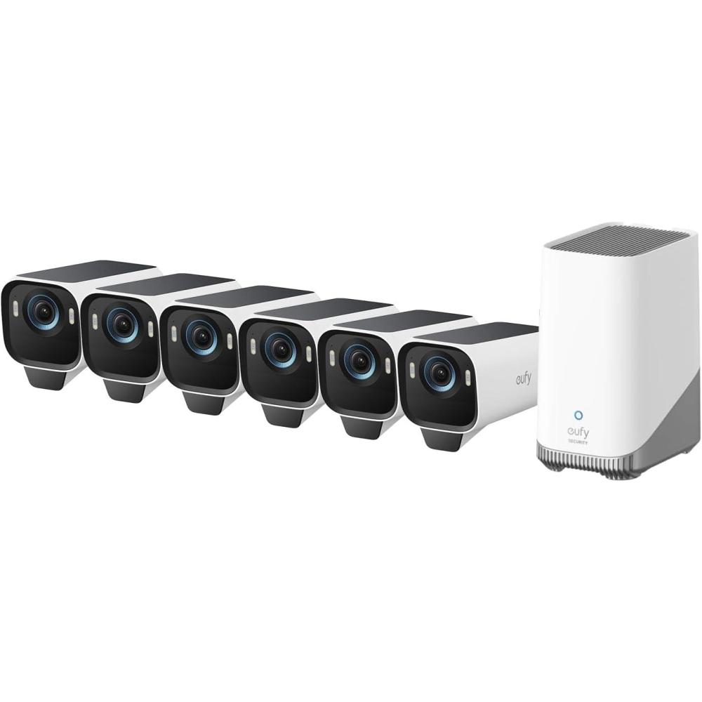 imageeufy Security eufyCam S3 Pro 6Cam Kit Solar Camera Outdoor Wireless MaxColor Night Vision 4K Security Camera with Solar Panel Face Recognition AI Expandable Local Storage No Monthly Fee
