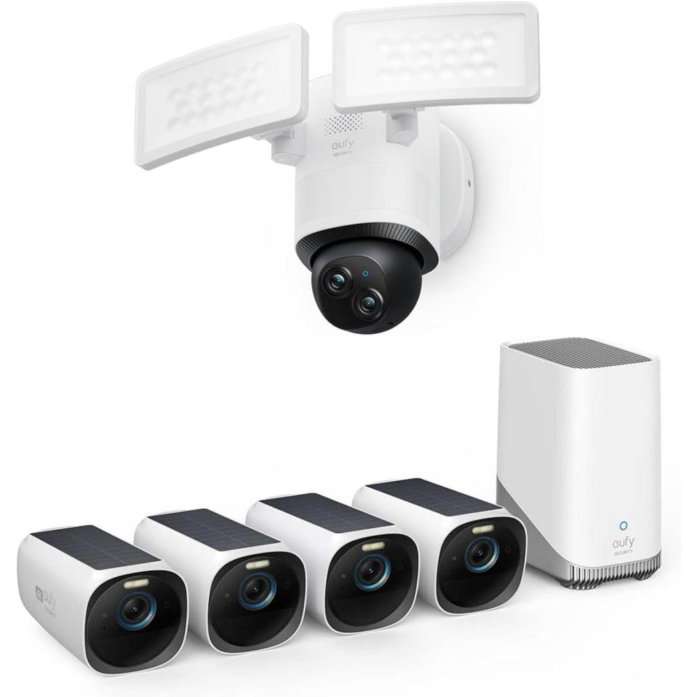 imageeufy Security eufyCam S330 eufyCam 3 4Cam Kit Security Camera Outdoor Wireless Floodlight Camera E340 Wired 360 Pan and Tilt HomeBase 3 Compatible