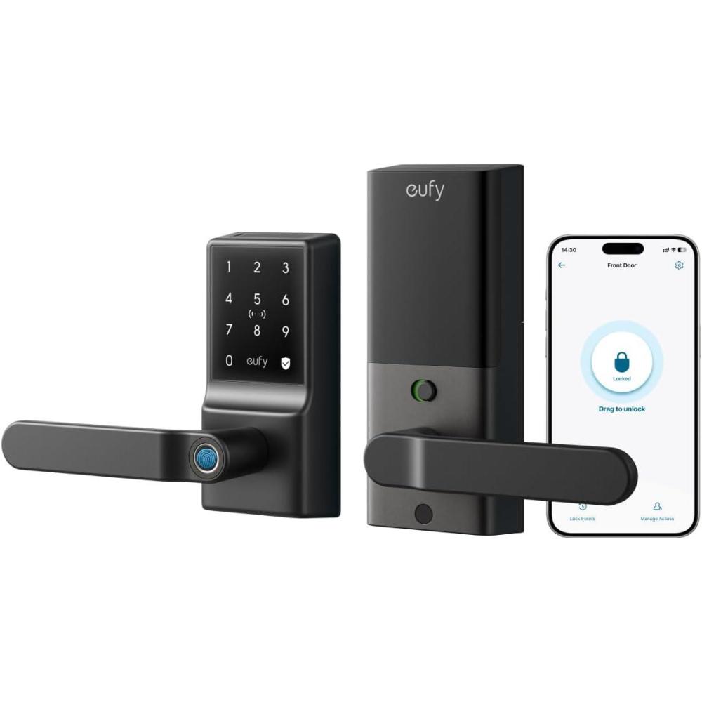 imageeufy Smart Lock C33 Keypad Door Lock with Handle Fingerprint Door Knob Keyless Entry Door Lock for Front Door and Bedrooms Electronic Deadbolt WiFi Remote App Control IP53 Waterproof NickelBlack