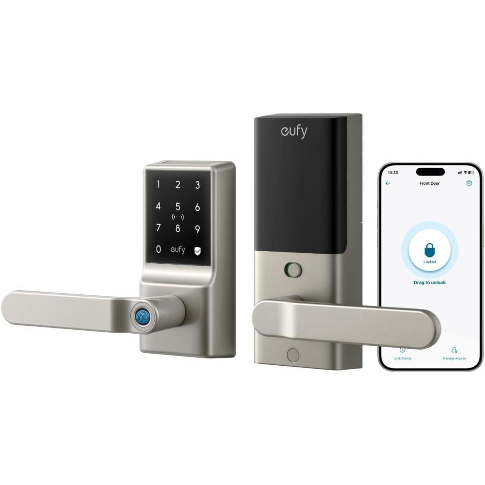 imageeufy Smart Lock C33 Keypad Door Lock with Handle Fingerprint Door Knob Keyless Entry Door Lock for Front Door and Bedrooms Electronic Deadbolt WiFi Remote App Control IP53 Waterproof NickelNickel