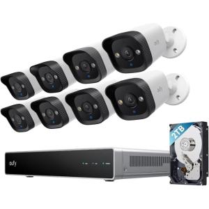 eufy PoE NVR Security System E41,24/7 Recording,Up to 16CH, 2TB HDD, 4 4K Turret Cams, Wired Outdoor Cam, 4K UHD, 122° FOV, Color Night Vision, AI Detection, Red and Blue Strobe(8 Bullet Cams)