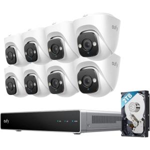 eufy PoE NVR Security System E41,24/7 Recording,Up to 16CH, 2TB HDD, 4 4K Turret Cams, Wired Outdoor Cam, 4K UHD, 122° FOV, Color Night Vision, AI Detection, Red and Blue Strobe(8 Turret Cams)