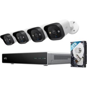 eufy PoE NVR Security System E41,24/7 Recording,Up to 16CH, 2TB HDD, 4 4K Turret Cams, Wired Outdoor Cam, 4K UHD, 122° FOV, Color Night Vision, AI Detection, Red and Blue Strobe(4 Bullet Cams)