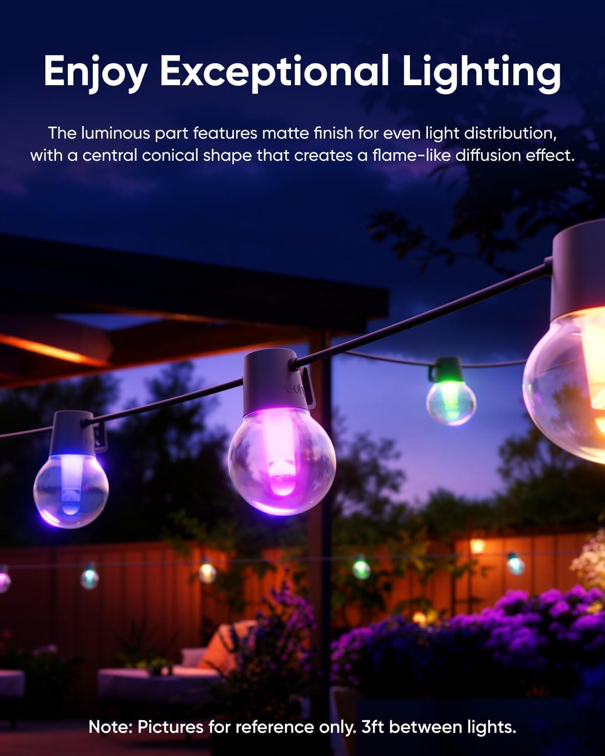 imageeufy Outdoor String Lights E10 96ft with 30 Smart RGBWW LED Bulbs Endless AI Light Themes for Christmas Decorations IP65 Waterproof for Patio Fence Balcony Link with Cameras Voice ampamp App Control