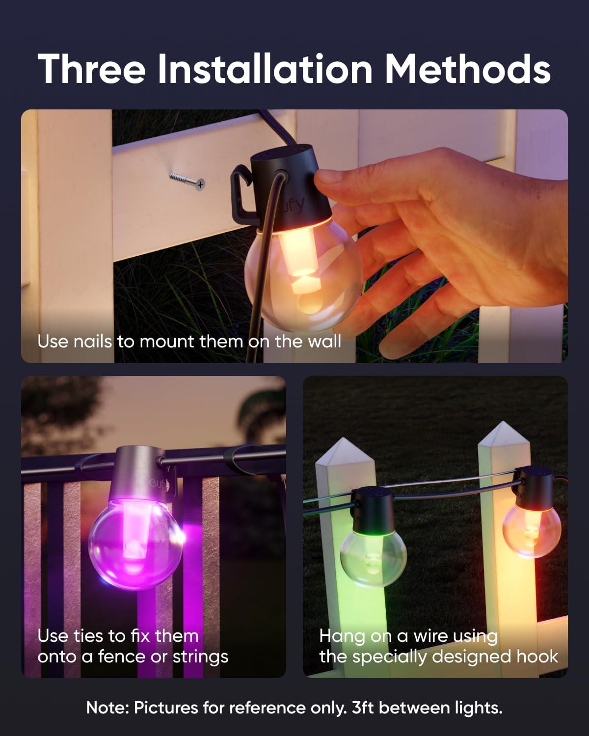 imageeufy Outdoor String Lights E10 96ft with 30 Smart RGBWW LED Bulbs Endless AI Light Themes for Christmas Decorations IP65 Waterproof for Patio Fence Balcony Link with Cameras Voice ampamp App Control