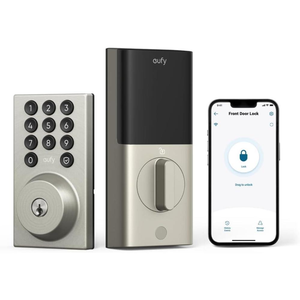 imageeufy Security Smart Lock C30 with Door Lever Keyless Entry Builtin WiFi Deadbolt for Front Door No Bridge Required Easy Installation App Remote Control Auto LockNickel