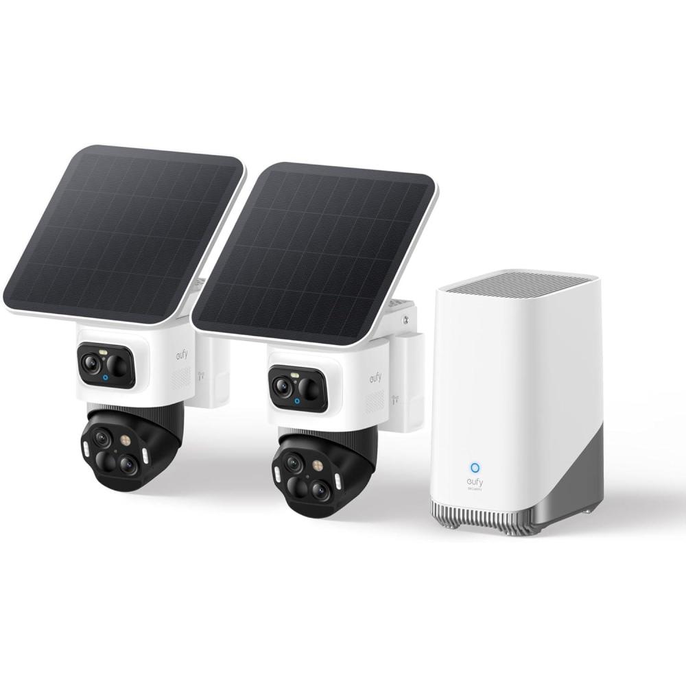 imageeufy Security eufyCam S4 2Cam Kit Solar Security Camera Wireless Outdoor Triple Lens BulletPTZ Cam 4K UHD 360 Pan and Tilt Auto Track 8 Hybrid Zoom Color Night Vision Expandable Storage
