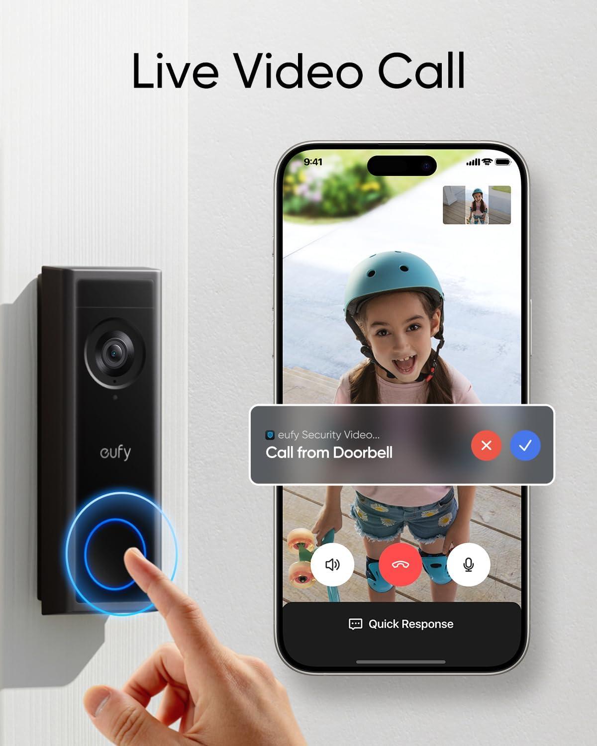 imageeufy Security Video Doorbell Camera C31 2K FHD Battery or Hardwire Powered Easy to Install QuickRelease Battery Live Video Call 247 Recording Human ampamp Motion Detection No Monthly Fee Renewedbattery or hardwired