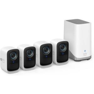 eufy Security eufyCam 3C 4-Cam Kit, Security Camera Outdoor Wireless, 4K Camera, Expandable Local Storage up to 16TB, Face Recognition AI, Spotlight, Color Night Vision, No Monthly Fee (Renewed)