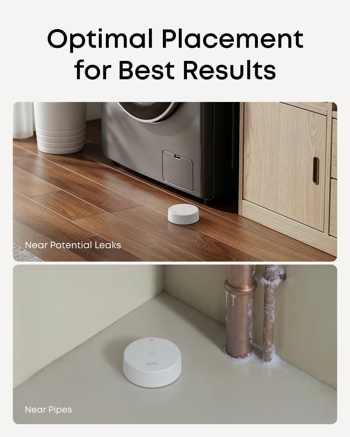 imageeufy Flood and Freeze Sensor E20 Dual Detection Extended Reach with Cable Builtin Alert with 75 dB Alarm LongLasting 5Year Battery Life Compatible with HomeBase 2 3 Mini and Pro