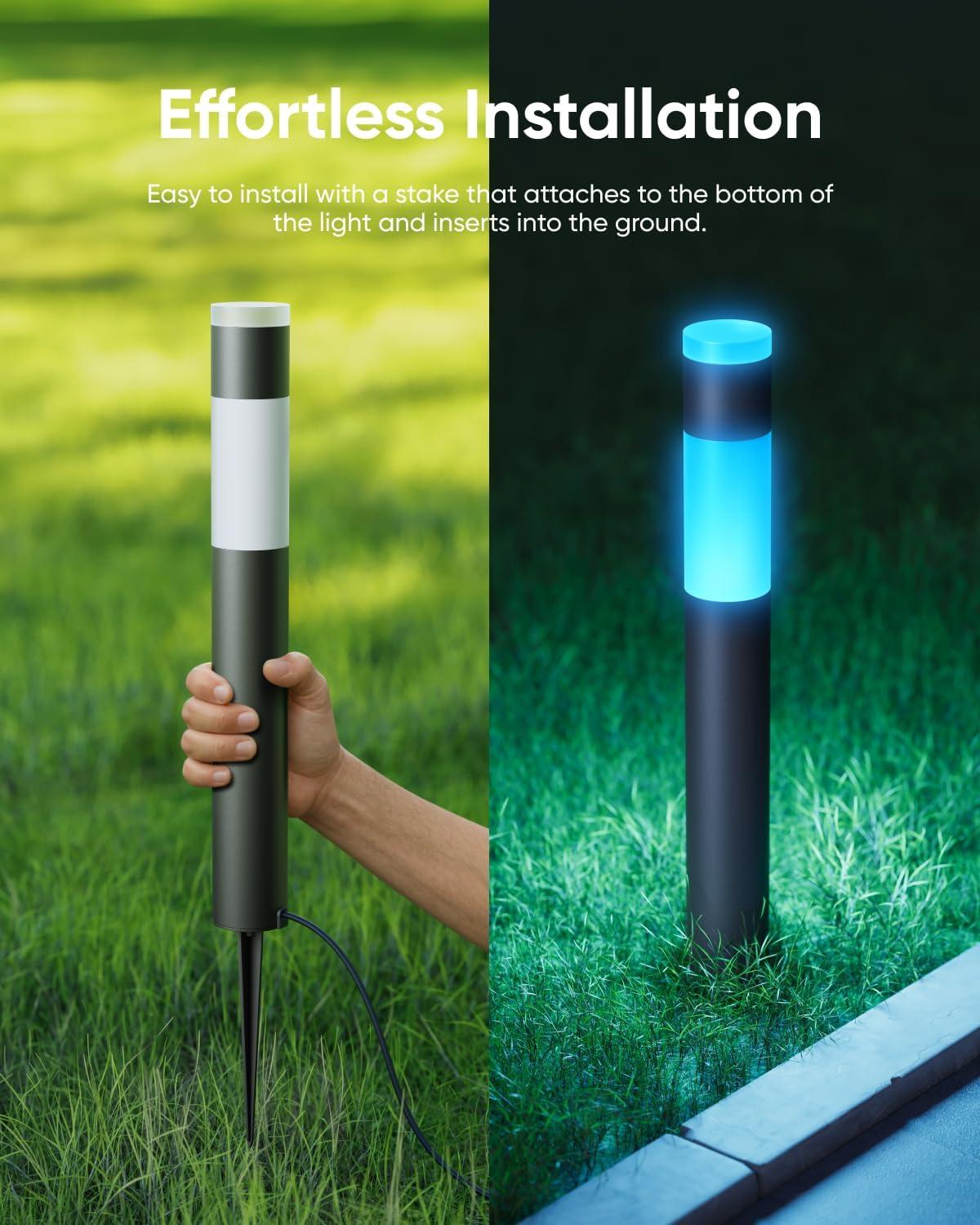 image:imageeufy Outdoor Pathway Lights E10 4Pack Smart Wired RGBWW LED Landscape Lights 350lm IP65 Waterproof for Yard Work with Alexa Endless AI Light Themes for Christmas Halloween Link with Cameras