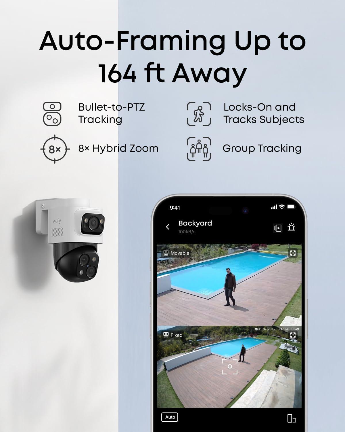 image:imageeufy 4K NVR Security Camera System S4 Max 4TB HDDPower Over Ethernet Wired 247 Recording Triple Lens BulletPTZ Cam 360 PTZ Up to 16CH CrossCam Tracking 8 Auto Zoom Smart Video Search4 BulletPTZ Cams w4TB