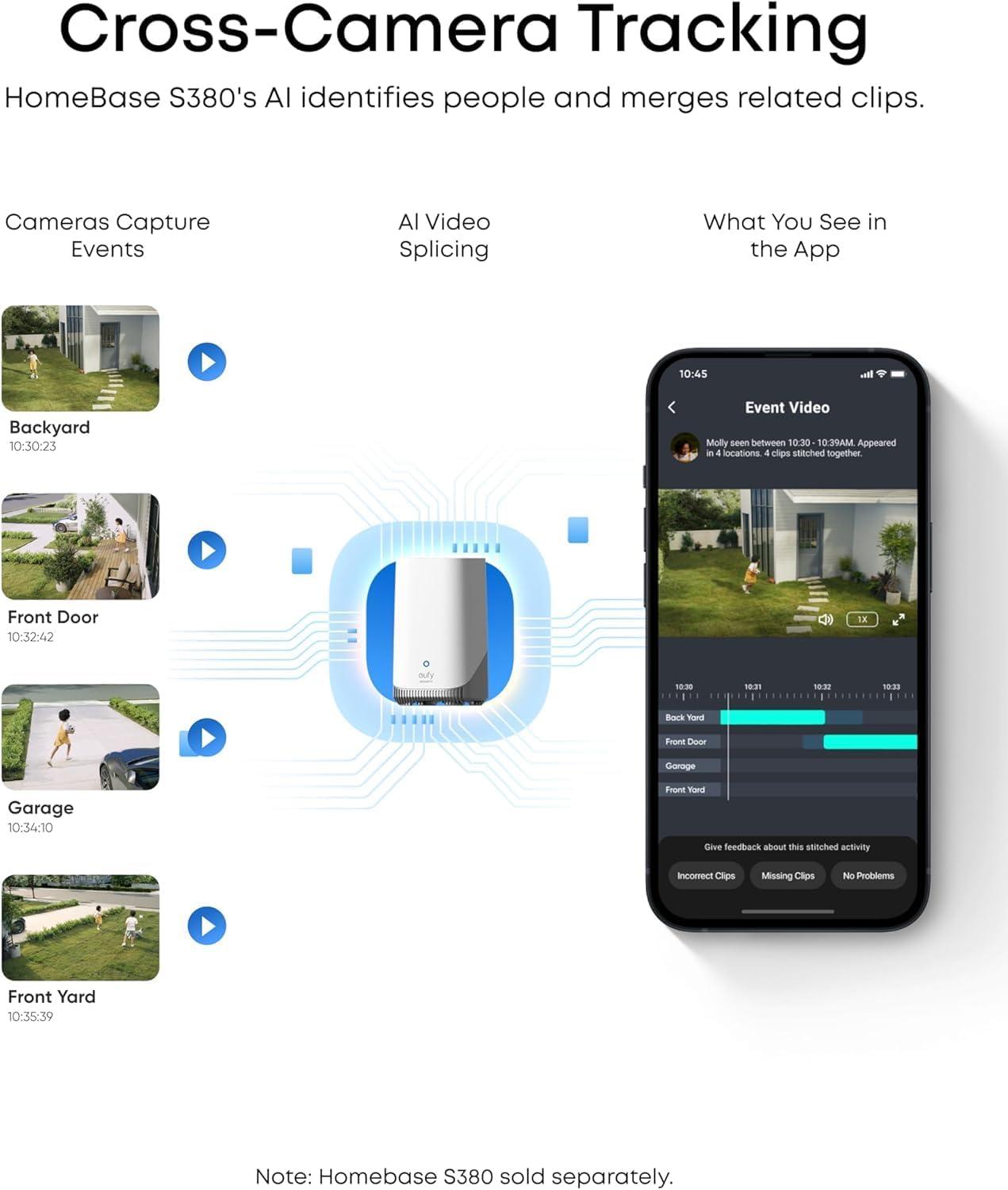 image:imageeufy Security SoloCam E42 8Cam Kit HomeBase S380 4K Security Camera Wireless Outdoor Solar Powered AI Motion Tracking Strobe Light Pan amp Tilt Facial Recognition Local Storage Up to 16 TB