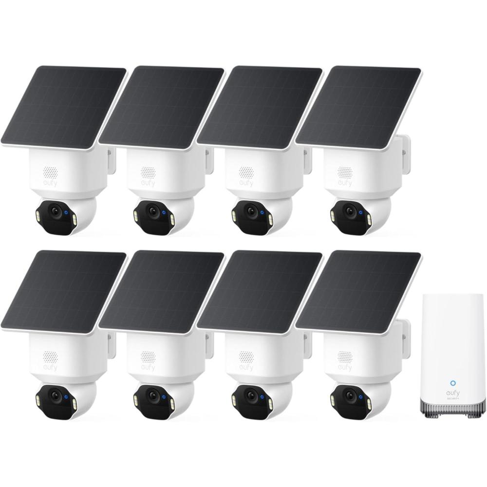 image:imageeufy Security SoloCam E42 8Cam Kit HomeBase S380 4K Security Camera Wireless Outdoor Solar Powered AI Motion Tracking Strobe Light Pan amp Tilt Facial Recognition Local Storage Up to 16 TB