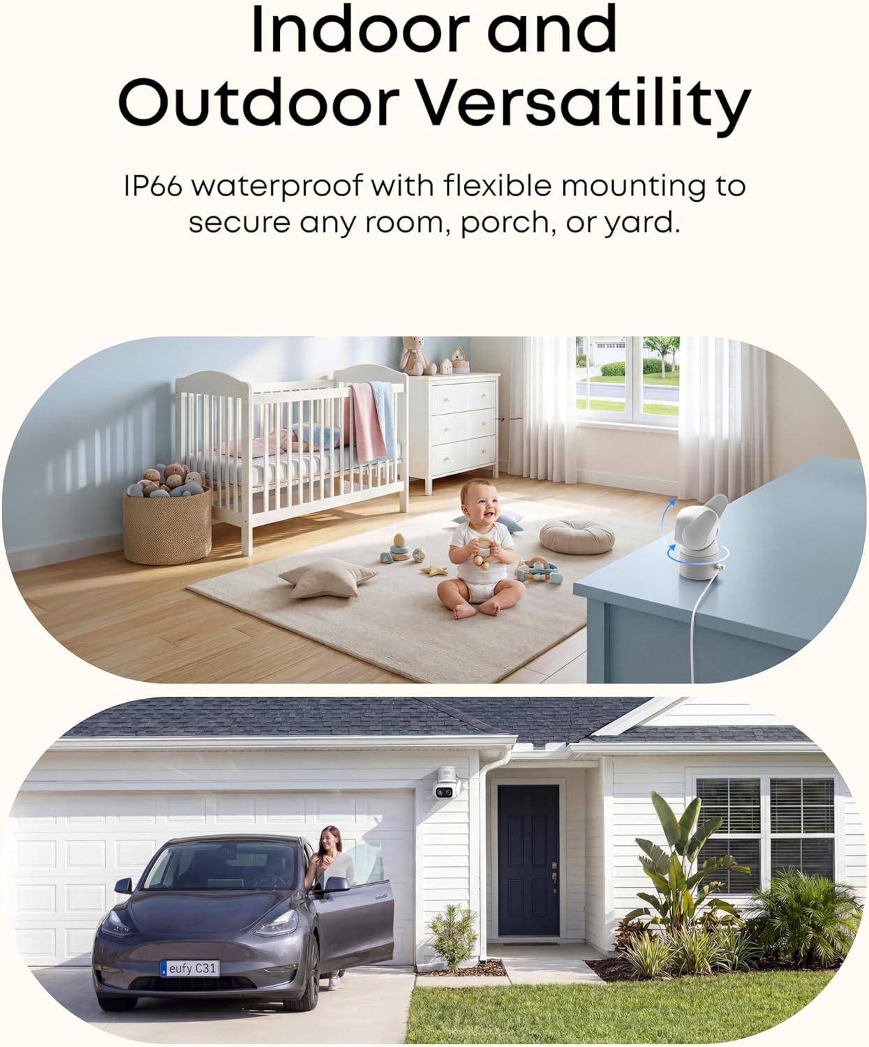 image:imageeufy Security Wired Cam C31 2Pack IndoorOutdoor Camera IP66 360 Coverage wPanampTilt 247 Recording Auto Tracking No Subscription Color Night Vision AI HumanVehiclePetCry Detectionsolo