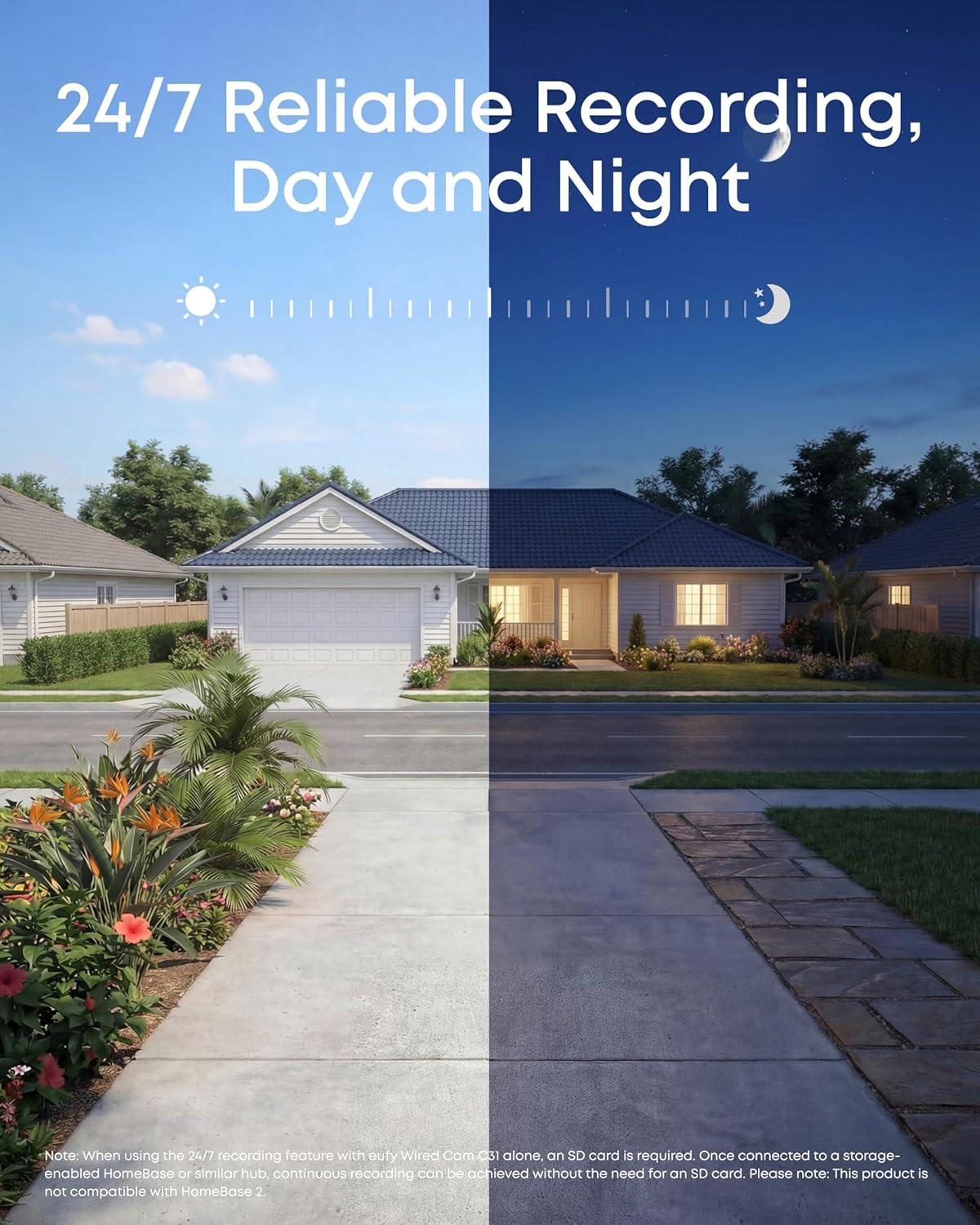 image:imageeufy Security Wired Cam C31 2Pack IndoorOutdoor Camera IP66 360 Coverage wPanampTilt 247 Recording Auto Tracking No Subscription Color Night Vision AI HumanVehiclePetCry Detectionsolo